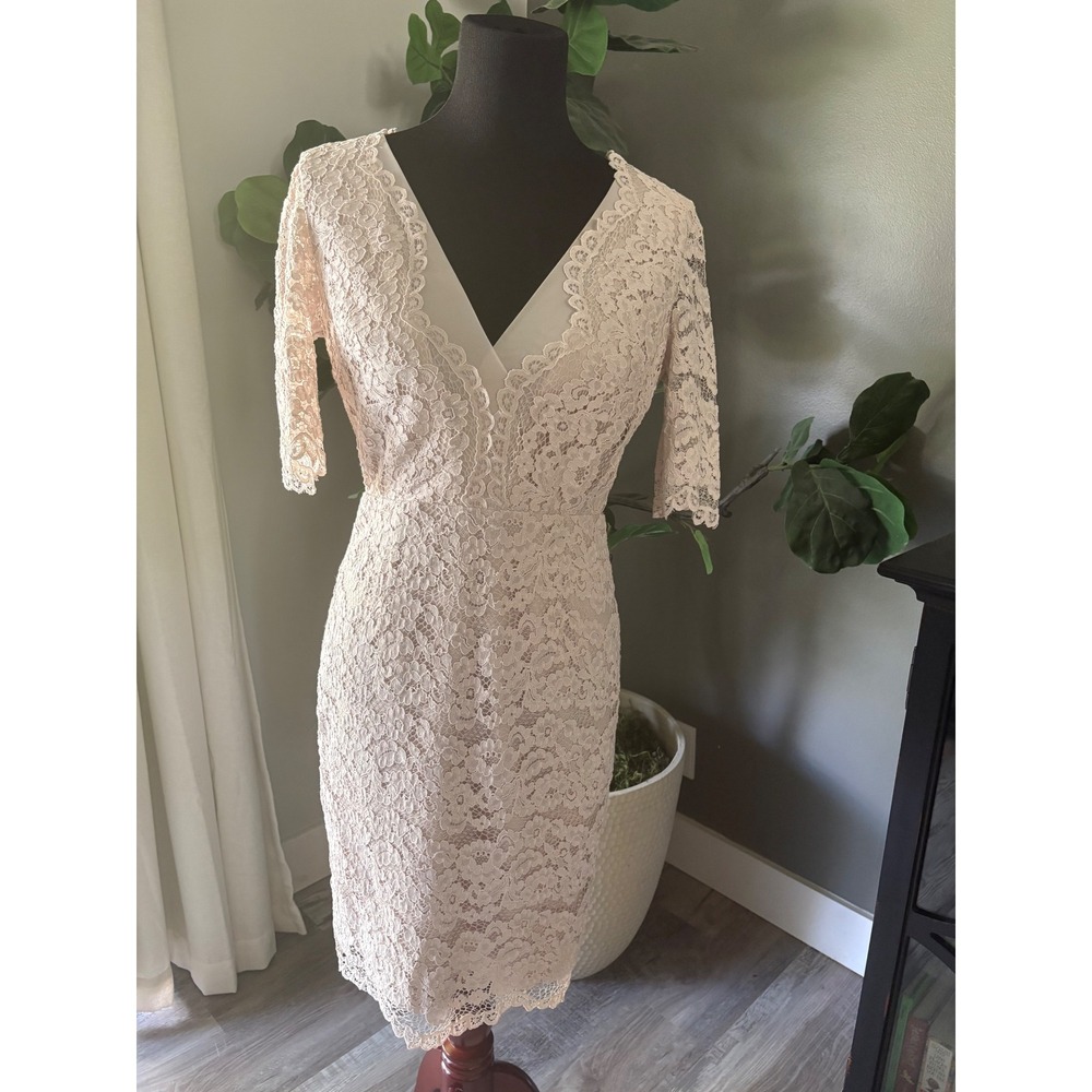 Reiss Dahlia Pink Floral Lace V-Neck Sheath Dress Size US 6 UK 10 EU 38